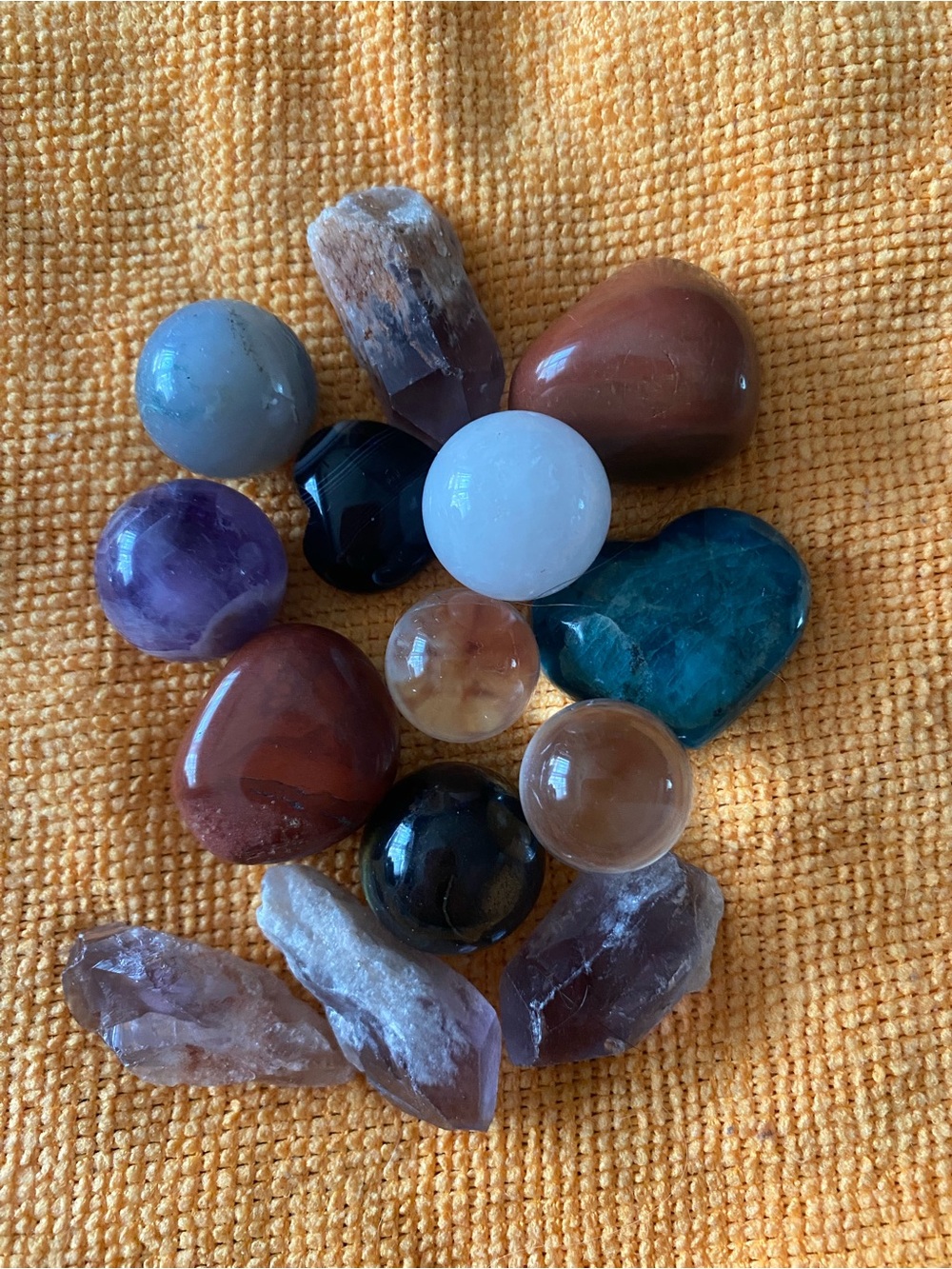 Mixed Polished Gemstone and Crystal Set - Multicolor Spheres & Hearts